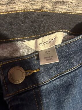 CJ Banks Blue Denim Jeans with Yellow Stitching, size 18 W/tall,